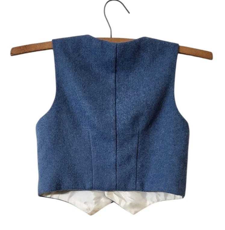 Chaleco vintage hecho a mano sin mangas forrado mezcla de lana azul jóvenes niños talla pequeña Foto 3 de 4