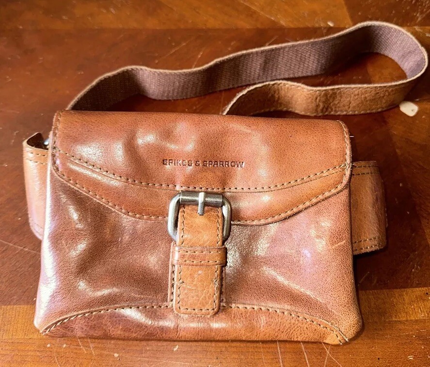 Leather Adjustable Waist Belt Bag with Multi Storage by Spikes & Sparrow in Tan