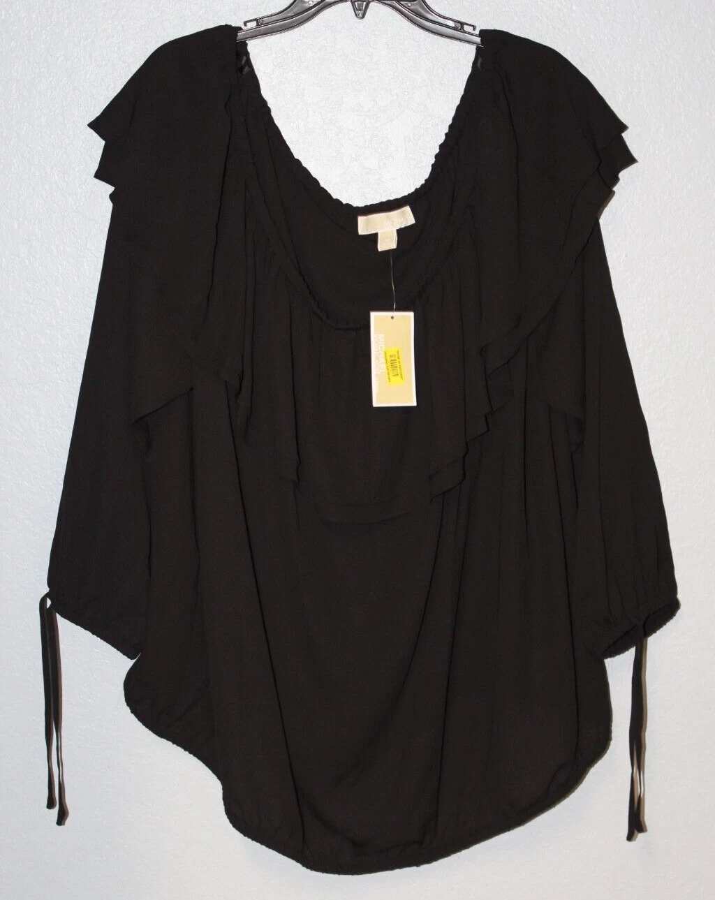 Top donna Michael Kors nero con volant spalle scoperte nuovo $88 taglie forti 3X nuovo con etichette