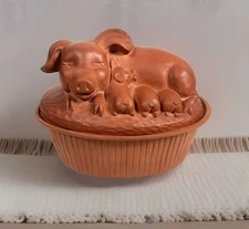 Vtg Gourmet Topf Terra Cotta Clay Pig Dutch Oven Baker Roaster  1981 Made USA