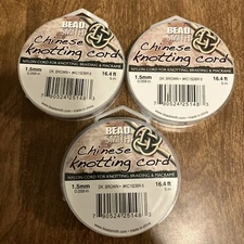 Bead Smith Chinese Knotting Cord, Dk Brown, 1.5mm, 16.4 ft, Lot of 3, NEW (979)