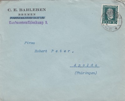 BREMEN, Briefumschlag 1925, C. E. Barleben