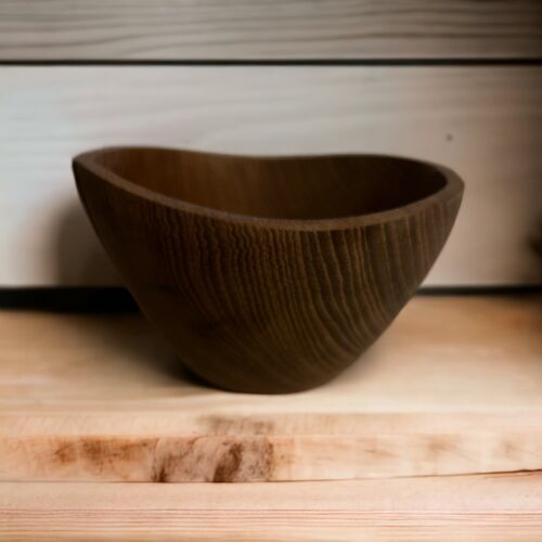 Vintage Wooden Nut Bowl Waved Rim 4” X 6” Natural Brown Carved Farmhouse Natural