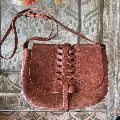 Lucky Brand Y2K Vintage Aged Leather Saddle Bag Crossbody Caramel Brown Pre-own - Picture 3 of 21