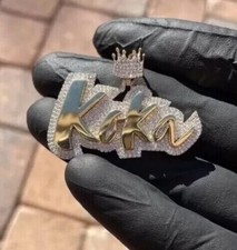 2.50Ct Round Cut Real Moissanite Tester Pass Customize Letter Pendant 925 Silver