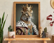 Leopard King Portrait, Leopard Portrait Printable King Themed Wall Art