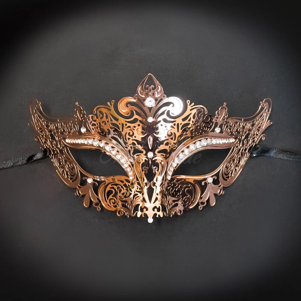 Women Luxury Filigree Metal Laser-Cut Venetian Masquerade Mask [Rose Gold] - Image 2 of 4