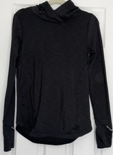 ATHLETA Hoodie Pullover Sweatshirt Black Thumb Holes Women  s XS Zipped Pockets