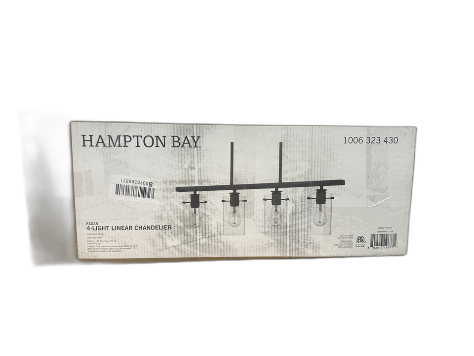 Hampton Bay Regan 4Light Matte Black Island Chandelier with Clear
