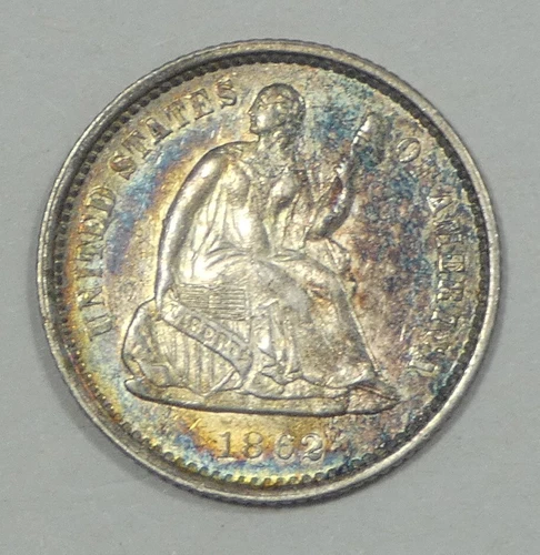 1862 Liberty Seated Half Dime ALMOST UNCIRCULATED Silver 5c ~ Nice Album Tone