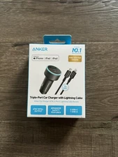 ANKER Triple-Port 67W Car Charger with USB-C To Apple Cable - Brand New
