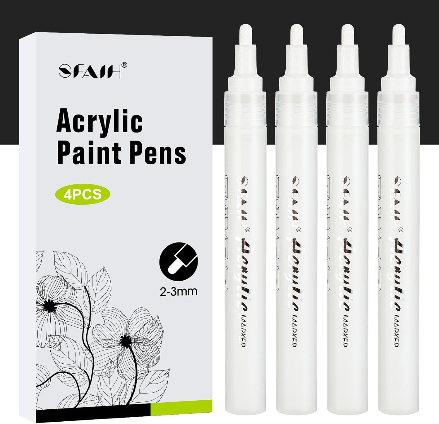 White Paint Markers Paint Pens - 4 Pack 2-3MM Medium Tip Acrylic Markers for Roc