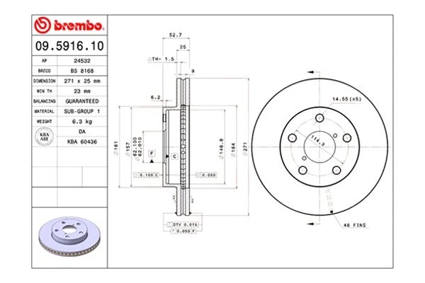 For Toyota Previa 91-96 Brembo 09.5916.10 Replacement Vented Front Brake Rotor Foto 2 de 4