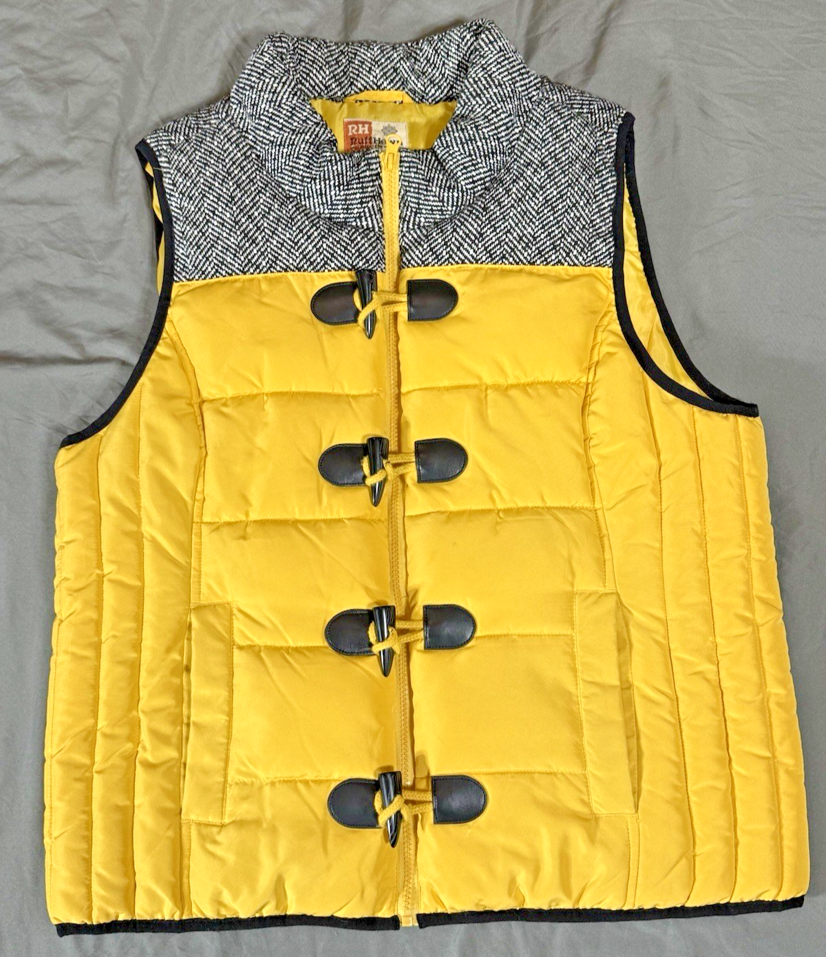 Ruff Hewn Womens Boho Outdoors Wool Blend Yellow Puffer Zip Up Vest Size XL RH