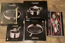 HexClad Hybrid Cookware 5 Pc Frying Pan & Pot Set W Lids 7QT, 1QT, 12” Nonstick