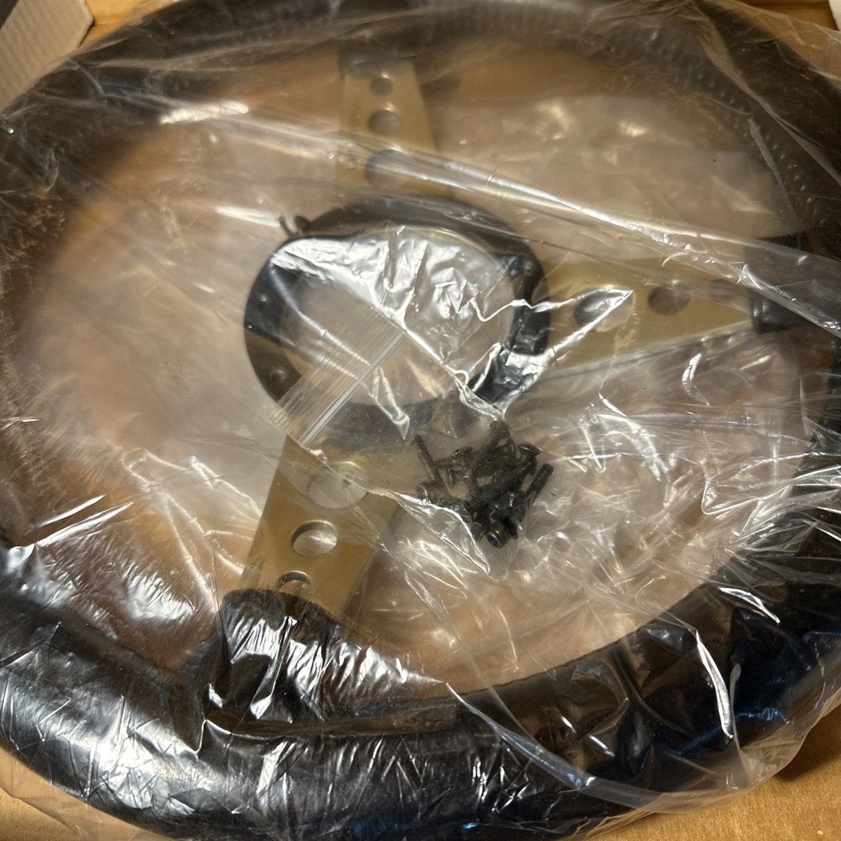 VINTAGE NEW LECARRA 15” ALL BLACK STEERING WHEEL LEATHER 3 SPOKE
