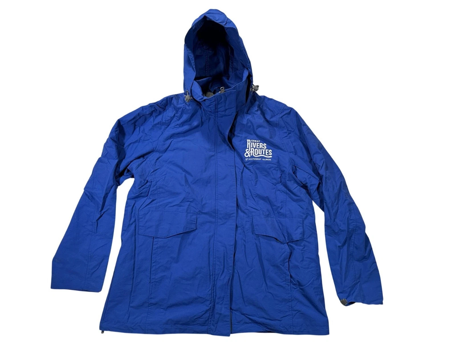 Lands End Blue Hooded Jacket Mens Size XL Nylon Water-Resistant Embroidered Logo