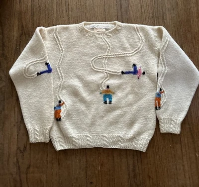 Braemar Wool Sweater Vintage Ivory With Colorful Skiers Uruguay Size Medium VGC - Image 1 of 4
