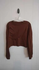 Romwe | Brown Oversized Long Sleeve Crop T Shirt Size Medium