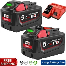 2-Pack FOR MILWAUKEE 18-Volt M18 LITHIUM 5.0Ah 18V EXTENDED Battery &Charger NEW