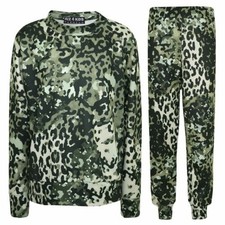 Tuta Bambina Leopardo Stampa Completo Pantaloni Jogging Leggings 2-13 Anni