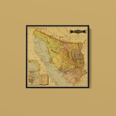Vintage Maps - Sonora Mexico - Art Print on Paper or Canvas
