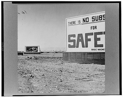 Las Vegas, Nevada. Billboards on the grounds of the gigantic plant of Basic
