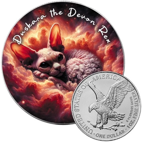 Duskara the Devon Rex Nebula Cats American Silver Eagle 1 oz 2025 Coin USA