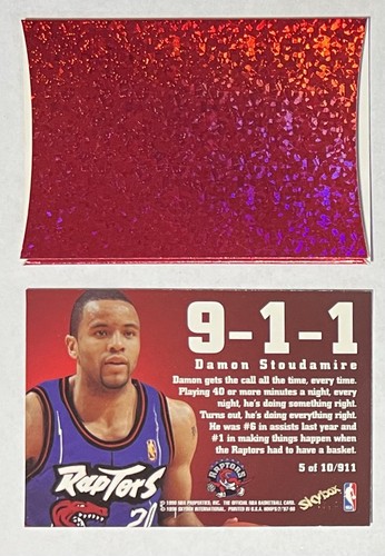 Damon Stoudamire 1997-98 NBA Hoops 911 w/ Sleeve Rare SSP Card #5 - Picture 2 of 3