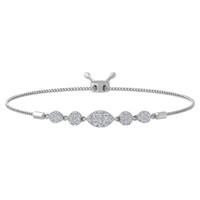 0.5Ct Round Lab Grown Diamond Bolo Bracelet 7'' for Women 14K White Gold