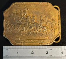 Vintage Wells Fargo "Dodge City" Stagecoach Solid Brass Belt Buckle Tiffany NY