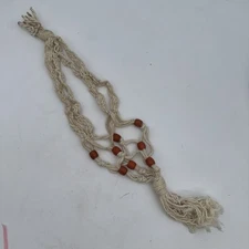 Vintage Plant Hanger Macrame Boho Cotton Wood Beads Handmade Plant Holder