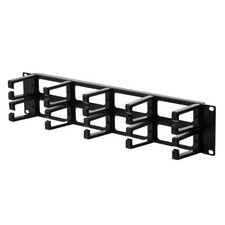 NavePoint 2U Horizontal Cable Management Panel with 5 Plastic Cable Rings,