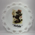 Vintage Milk Glass Lattice Lace Edge Plate With A Poodle “Melody”