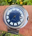VTG Timex 21 Jewel Mechanical Blue Bullseye Dial Date Runs New Crystal 1972
