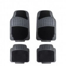 4PC Heavy Duty Universal Black Car Mat Set Carpet & Rubber Non-Slip Car SUV Van