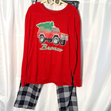 Ford Bronco Kids Christmas Pajama Set Red Truck Tree Youth Size M 8 NWT