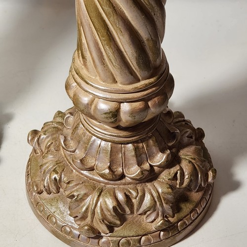 VTG Home Interiors Candle Holder Pair Ornate Resin Pillar Stands 12 in and 9 in - Afbeelding 5 van 14