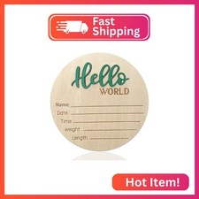 Baby Announcement Sign, 5.9 Inch Wooden Hello World Newborn Sign, Birth Announce
