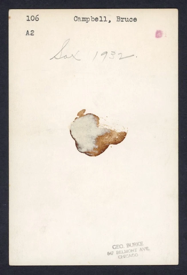 1932 George Burke Type 1 Bruce Campbell 4”x 6” Photograph Chicago White Sox - Image 2 of 2