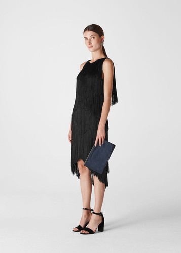 Whistles Evena Fringe Detail Dress UK 16 BNWT LBD Black RRP 249 Event Statement - Picture 2 of 7
