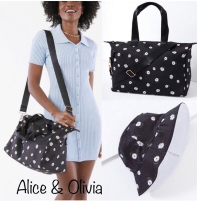 Alice + Olivia SET OF REVERSIBLE BLACK DAISY WHITE SUN HAT & TRAVEL Duffel Tote Alice + Olivia SET OF REVERSIBLE BLACK DAISY WHITE SUN HAT  main image 3