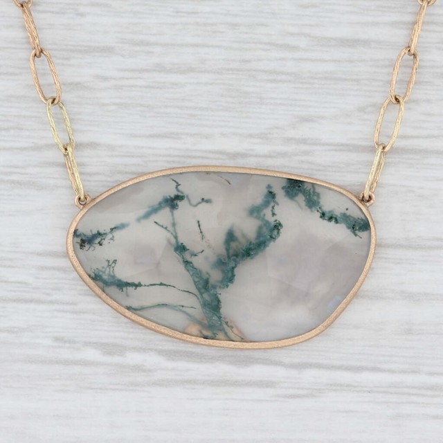 New Nina Nguyen Moss Agate Pendant Necklace Green Lace 18k Gold 19" | eBay