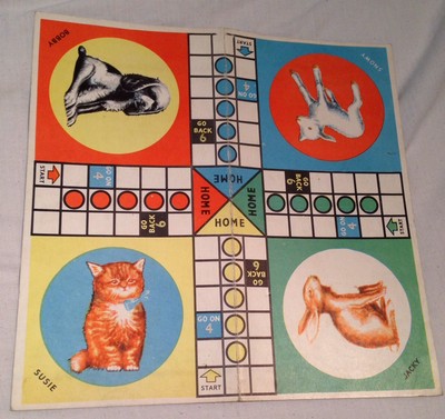 Vintage Brettspiel Tier Lamm Hase Katze Hund altmodische Karte