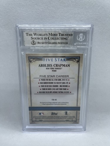 Aroldis Chapman 2016 Topps Five Star Green Auto #5/5 Beckett Yankees RARE - Picture 2 of 2