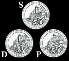 2012 D,P,S Acadia National Park Quarters Maine "Brilliant Uncirculated" ATB 