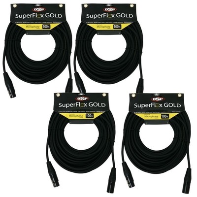 4 SuperFlex GOLD Premium XLR Microphone 100 ft Mic Cable - Gold Contacts