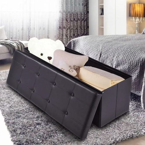 Large Black Faux Leather Storage Ottoman Bench Footrest Stool Chest Seat 45"x15"