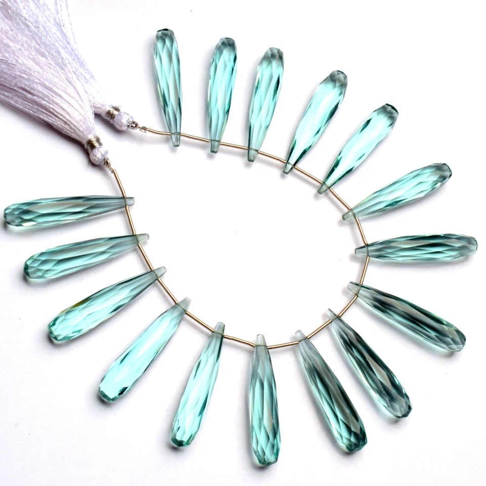 Aquamarine Color Quartz 35x7mm Size Faceted Long Teardrop Briolette 7" Strand - Image 2 of 4