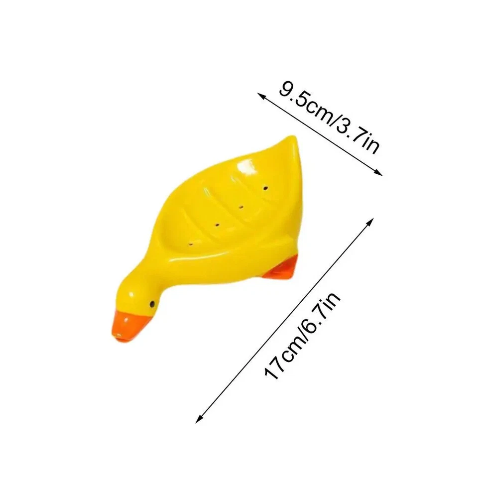 Yellow Duck Soap Box Self-Draining Rack Mini Butter Glass Lid Ceramic Dish Tray - Image 4 of 4